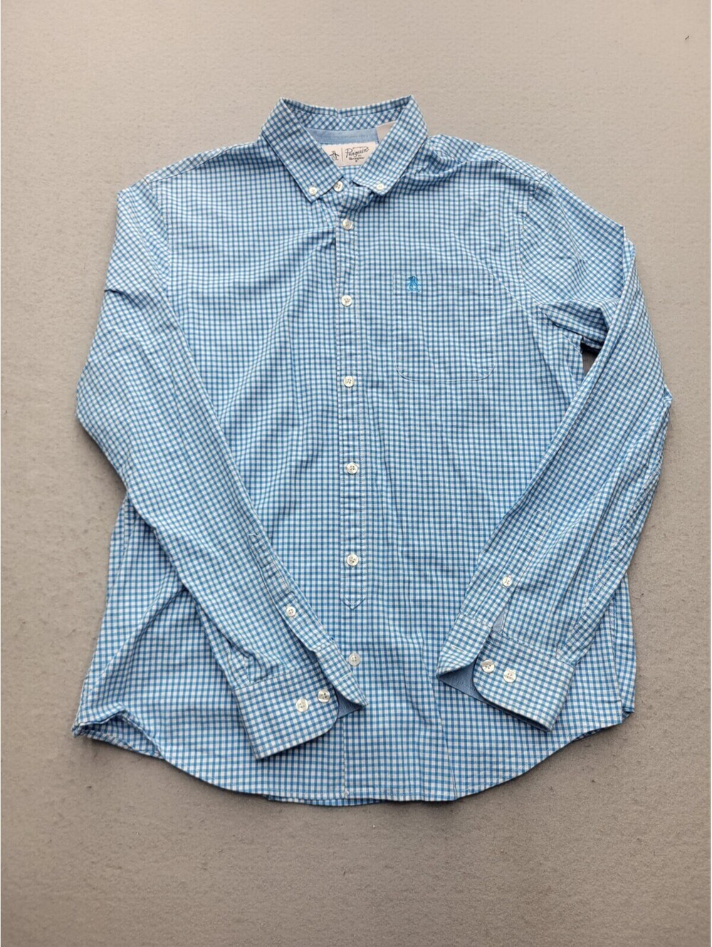 Original Penguin Men's Button-Up Large Blue Checked Cotton Blend Indonesia Work